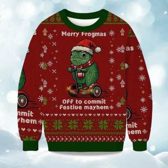 Off to Commit Frogmas Mayhem Christmas Ugly Sweater, Xmas Gift