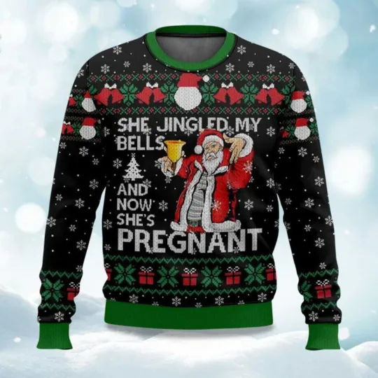 Discover She Jingled My Bells And Now She’s Pregnant Ugly Christmas Sweater, Xmas Gift