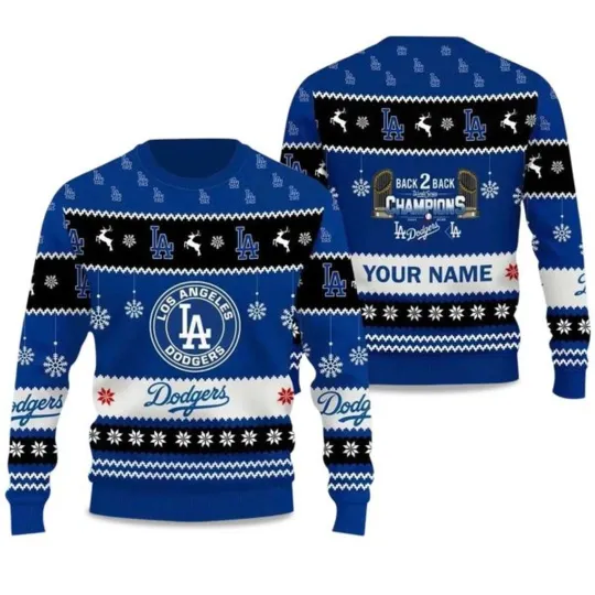 Discover Los Angeles Dodgers Back To Back World Series Champions Ugly Christmas Sweater