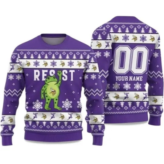 Discover Personalized Vikings Portland Frog Resist Ugly Christmas Sweater, Xmas Gift