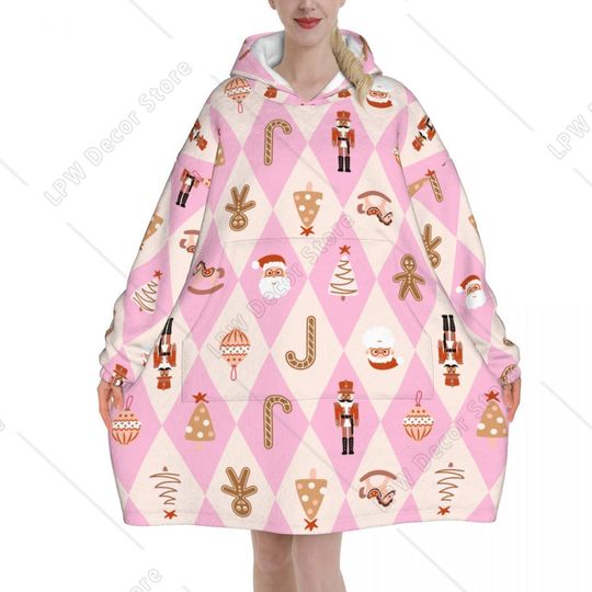 Discover Christmas Ginger Santa Nutcracker Toys Blanket Hoodie Oversized Wearable Xmas Gifts Sweatshirt Blanket Warm Gifts for Women Girl