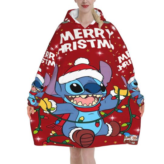 Discover Stitchs Christmas Winter Snow Santa Blanket Hoodie Oversized Wearable Sweatshirt Blanket Warm Gifts for Women Girls Girlfriend