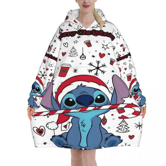 Discover Stitchs Christmas Winter Snow Santa Blanket Hoodie Wearable Blanket Oversize with Pocket Warm Sleeping Bag Soft Cozy Onesie