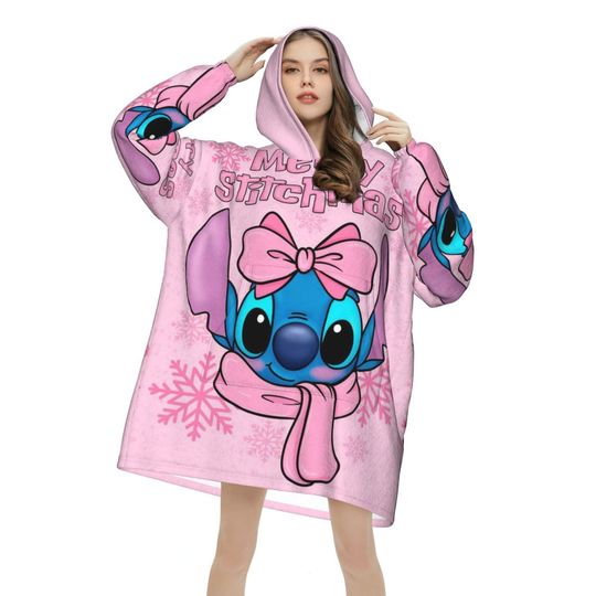 Discover Stitchs Christmas Winter Snow Santa Wearable Blanket Hoodie for Women Men Oversized Sweatshirt Blanket with Pocket