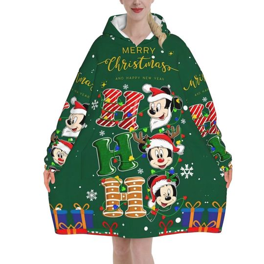Discover Christmas Mickey Mouse Cartoon Wearable Blanket Hoodie for Women Men Oversized Sweatshirt Blanket with Pocket