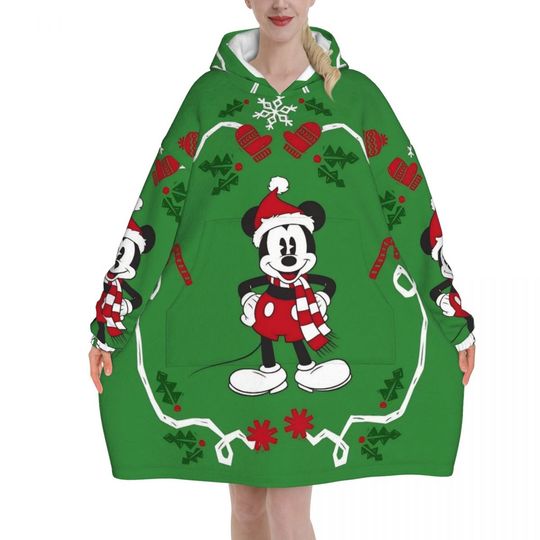 Discover Christmas Mickey Mouse Cartoon Blanket Hoodie Wearable Blanket Large with Pocket Warm Sleeping Bag Soft Cozy Onesie