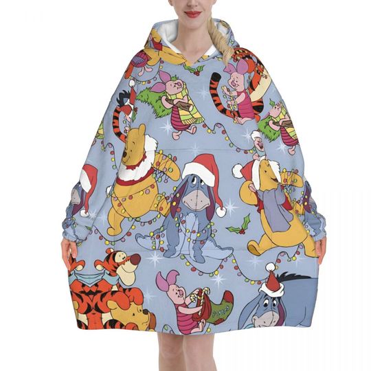 Discover Winnie The Pooh Cartoon Blanket Hoodie Oversized Wearable Sweatshirt Blanket Warm Gifts for Women Girls Girlfriend