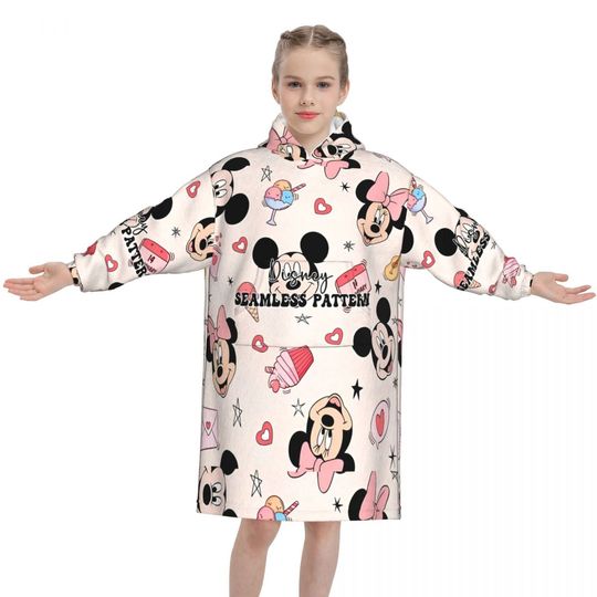 Discover Kids Mickeys Mouse Anime Hoodie Blanket Wearable Minnies Mouse Oversized Pajamas Sweatshirt Blanket