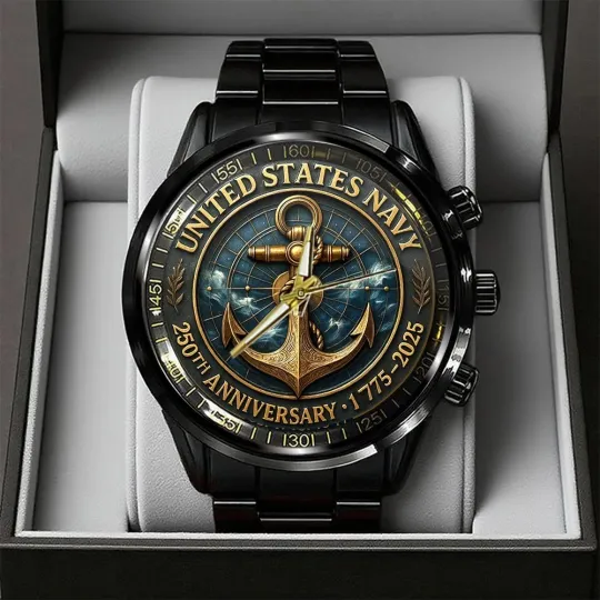 US Navy 250th Anniversary Black Stainless Steel Watch