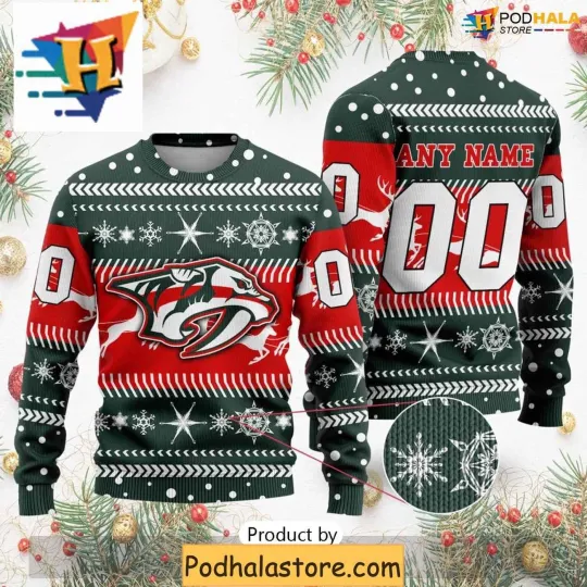 Discover Personalized Nashville Predators Ugly Christmas Sweater, Holiday Gift for Fans