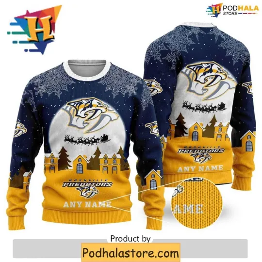 Discover Personalized Nashville Predators Ugly Christmas Sweater, Holiday Gift for Fans