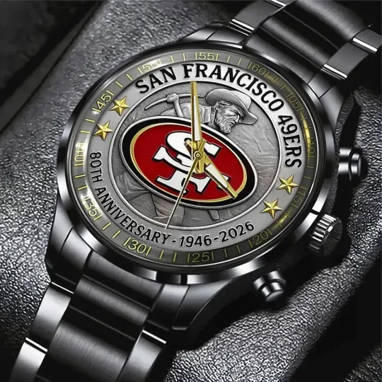 49ers 2026 Anniversary Black Stainless Steel Watch
