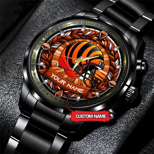 Bengals Personalized Black Stainless Steel Watch Gift For Fan