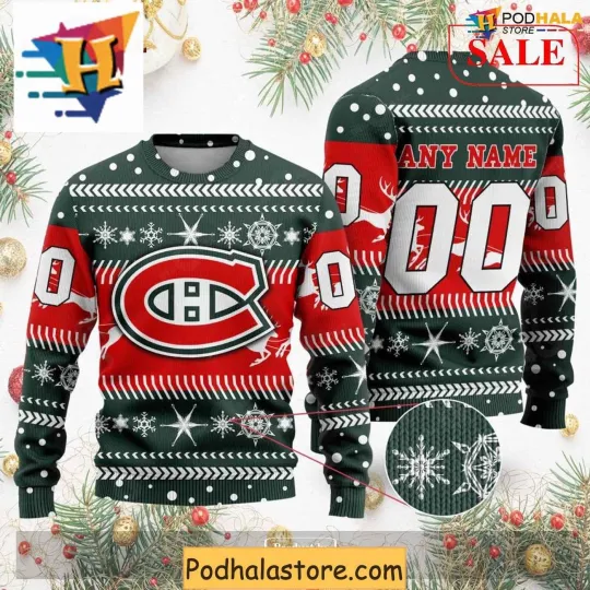 Discover Personalized Montreal Canadiens Ugly Christmas Sweater, Family Gift Hockey