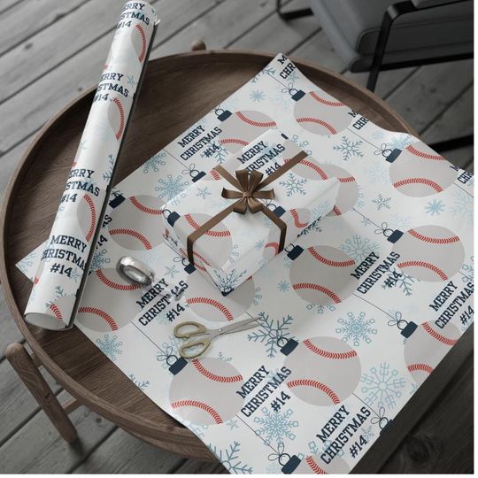Discover Personalized Baseball Snowflake Christmas Wrapping Paper, Sports Holiday Gift Wrap Paper, Custom Name Gift Paper for Kids, Baseball Mom Gift