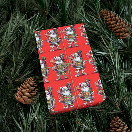 Discover Lacrosse Santa Gift Wrap Paper, Christmas Wrapping, Holiday Gift Packaging, Festive Santa Claus Paper, Santa Claus Lacrosse Design,