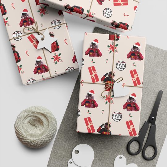 Discover Charles Leclerc Christmas Wrapping Paper - Ferrari F1 Gift Wrap for Holidays - Formula 1 Fans, F1 Gifts, Il Predestinato Holiday Decor