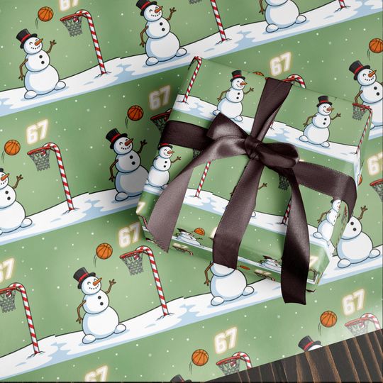 Discover Funny 67 Christmas Wrapping Paper,Santa Meme Gift Wrap for Kids, Sport Basketball Green Holiday Gift Wrap Roll,Hilarious Christmas Gift Idea