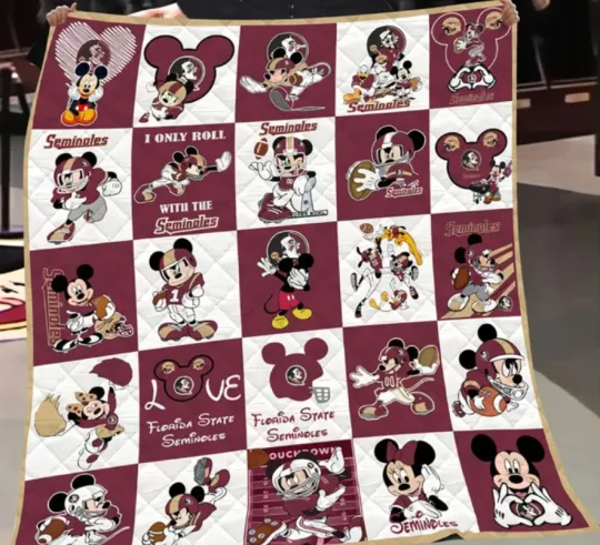 Discover Florida State Seminole Mickey Christmas Quilt Blanket