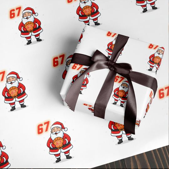 Discover Funny 67 Christmas Wrapping Paper, Santa Meme Gift Wrap for Kids, Sport Basketball Red Holiday Gift Wrap Roll, Hilarious Christmas Gift Idea