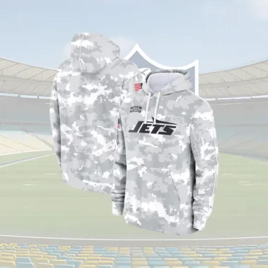 football New Y@or.k Je!ts Pullover Hoodie Camo Grey