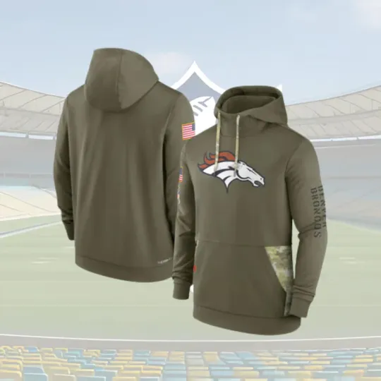 Discover football Den@ve.r Br!on.cos Pullover Hoodie Army Green