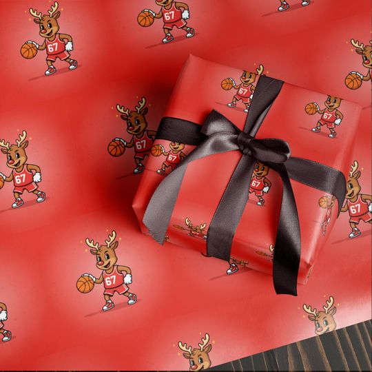 Discover Funny 67 Christmas Wrapping Paper, Santa Meme Gift Wrap for Kids, Sport Basketball Red Holiday Gift Wrap Roll, Hilarious Christmas Gift Idea