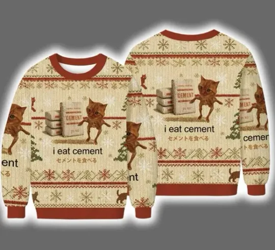 I Eat Cement Cat Meme Ugly Christmas Sweater