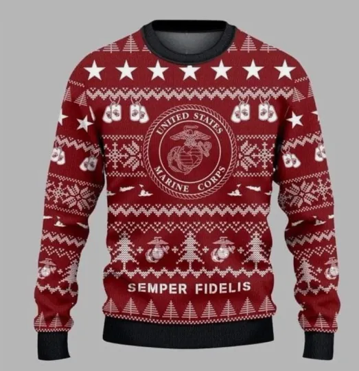 Discover Christmas Marine Corp Semper Fidelis Ugly Sweater