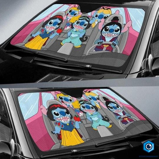 Discover Funny Stitch Cosplay Princess Car Sun Shade, Stitch Auto Sun Shade, Stitch Funny Gift, Disneyland Family Vacation Gifts