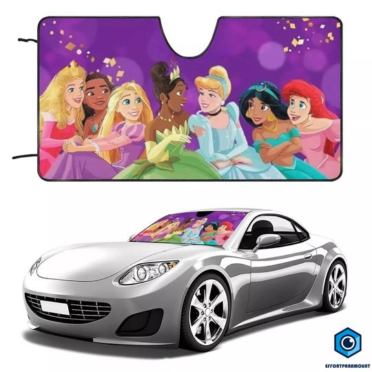 Magic Kingdom Princess Car Sun Shade, Little Mermaid, Cinde, Jasmine, Tiana, Belle Car Sun Shade Windshield