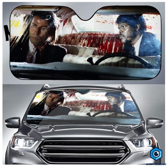 Pulp Fiction Car Sun Shade, Vincent & Jules Movie Scene Cover, Tarantino Windshield Sunshade