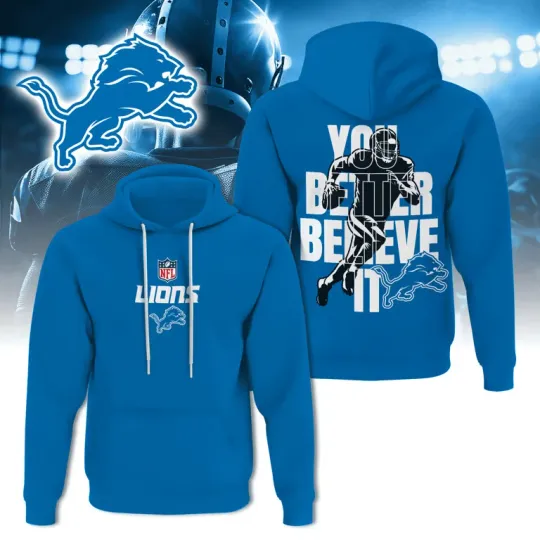Discover D.3.t.r.0!t L!ons | Premium football Believe & Conquer Hoodie TD
