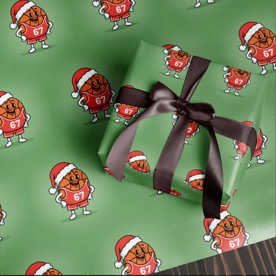 Discover Funny 67 Christmas Wrapping Paper,Santa Meme Gift Wrap for Kids, Sport Basketball Green Holiday Gift Wrap Roll,Hilarious Christmas Gift Idea