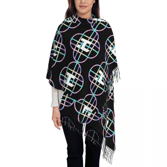 Huntrix Neon Logo Shawl Wraps Women Winter Long Soft Scarf Kpop Demon Hunters Pashminas Tassel Scarves