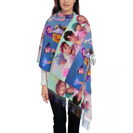 Huntrix Saja Boys KPop Demon Hunters Shawl Wraps for Women Winter Warm Long Soft Scarf Pashminas Tassel Scarves