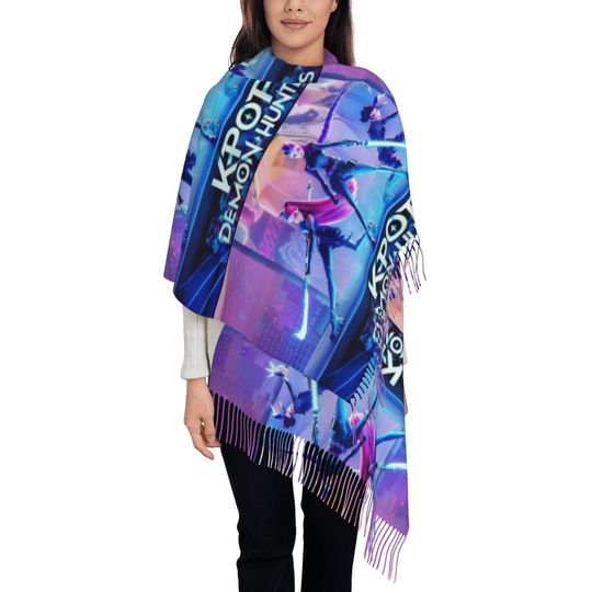 Huntrix Shawl Wraps Women Winter Warm Large Long Scarf Kpop Demon Hunters Pashmina Tassel Scarves