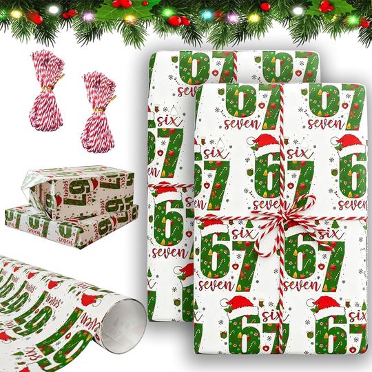 Discover Funny 67 Meme Christmas Wrapping Paper - Festive Teen Gift Wrap - Set of 5