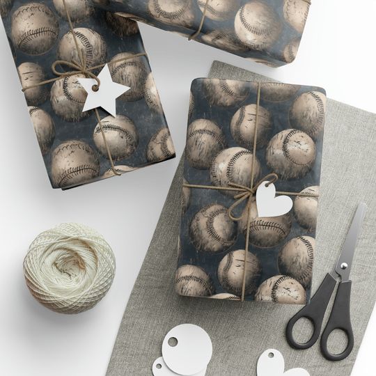 Discover Baseball Wrapping Paper Roll, Homerun Softball Gift Wrap, Players Fans Coach Mom Dad Father Presents, Distressed Grunge, Baseball Party