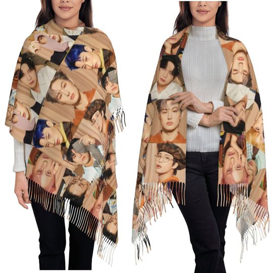 Discover Kpop Star Singer Idol ATEEZ ATINY Scarf Tassel Scarves Women Soft Warm Shawls and Wraps Long Fall Winter Shawl Wrap