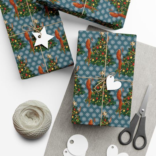 Marcus the Worm Christmas Tree Star Dark Blue Wrapping Paper, Silver Snowflake