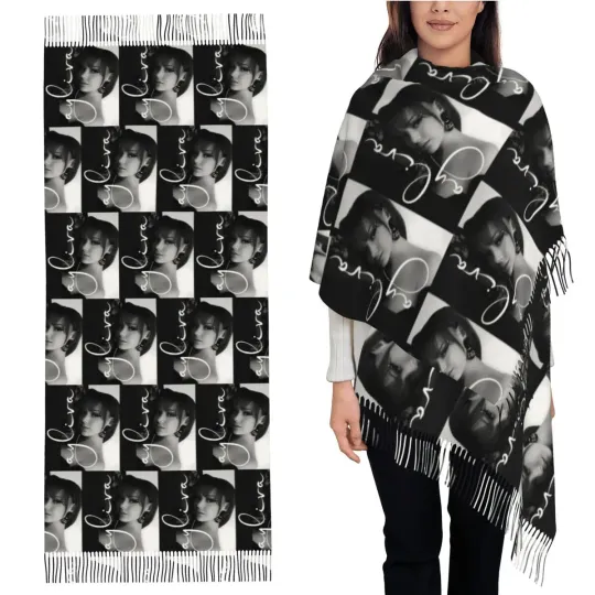 A-Ayliva Cool Singer Handwritten Signature Poster Scarf Tassel Scarves for Women  Shawls and Wraps Large Fall Winter Shawl Wrap