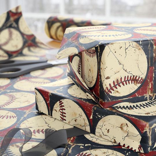 Discover Retro Baseball Wrapping Paper: Seamless Vintage Sports Gift Wrap