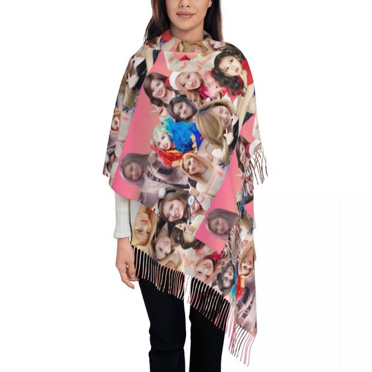 Discover Fun Kpop Singer Twice Girls Scarf Tassel Scarves for Women Soft Warm Shawls and Wraps Large Fall Winter Shawl Wrap