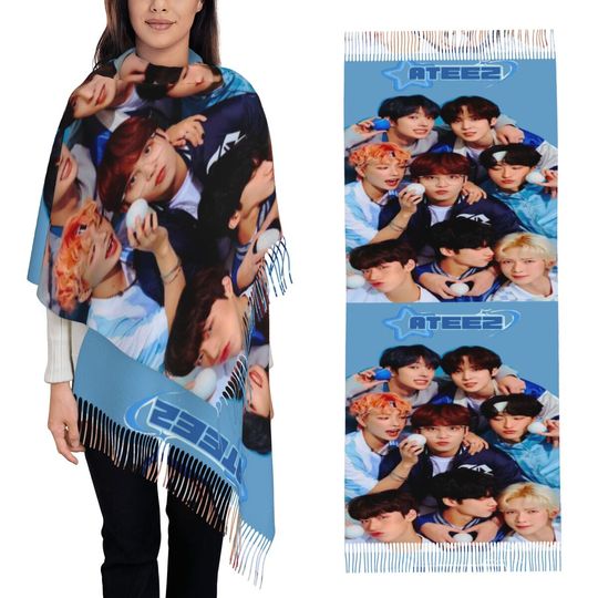 Kpop ATEEZs Logo A TEEnager Zs Scarf Tassel Scarves for Women Soft Warm Shawls and Wraps Large Fall Winter Shawl Wrap