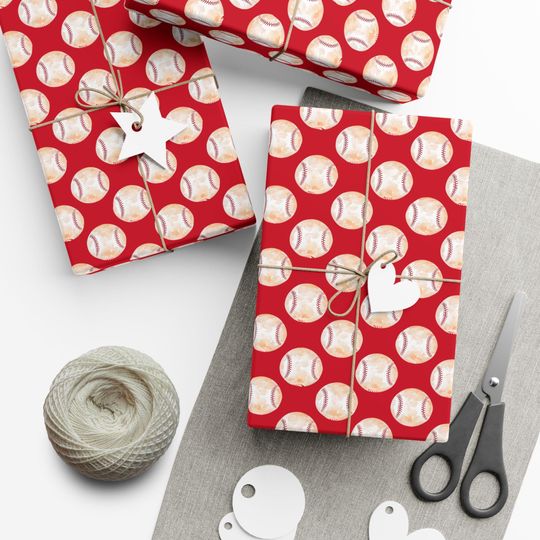 Discover Baseball Wrapping Paper for Birthday boy gift wrap Sports Theme Red Christmas wrapping paper for Father's day