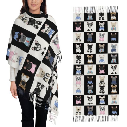 Discover French Bulldog Frenchie Dog Lover Scarf Tassel Scarves Women Soft Warm Shawls and Wraps Long Fall Winter Shawl Wrap