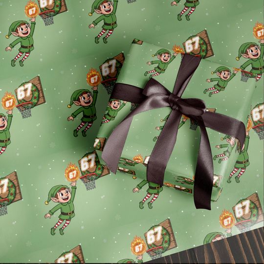 Discover Funny 67 Christmas Wrapping Paper,Santa Meme Gift Wrap for Kids, Sport Basketball Green Holiday Gift Wrap Roll,Hilarious Christmas Gift Idea