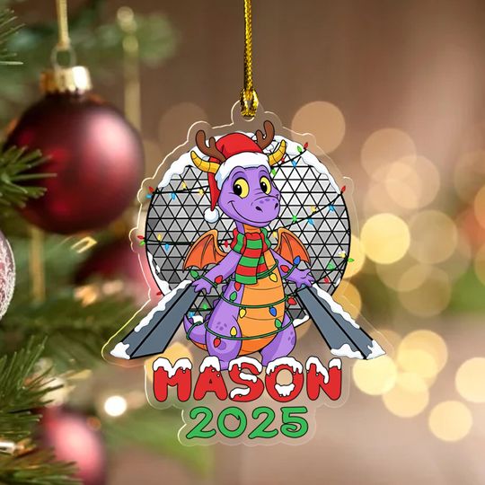 Personalized Cute Figment Christmas Ornament, Purple Mascot Dragon Xmas Tree Decor