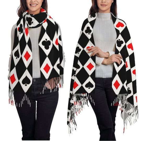 Discover Playing Cards Poker Print Scarf Tassel Scarves for Women Soft Warm Shawls and Wraps Large Fall Winter Shawl Wrap